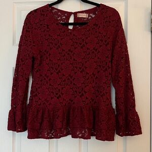 Altar'd State Burgundy Lace Peplum Blouse
